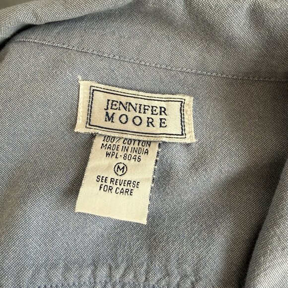 Vtg Jennifer Moore Cotton Chambray Button Shirtdress Midi Modest Sz S Minimalist - Picture 7 of 9